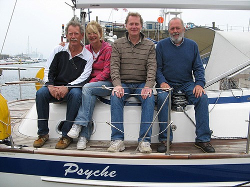  The crew of Psyche, a Hallberg Rassy 37 skippered by Christian Koefoed-Nielsen (left) and his crew Susannah, Richard and Kieran.<br />
Photo: Carol Paddison/RYA/PPL Copyright © SW
